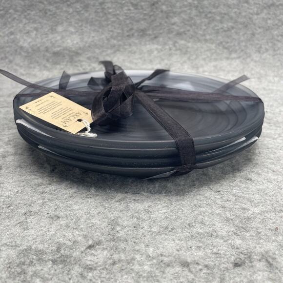 AKCAM Turkish Glass Set of 4 Desert/Salad Plates Black/Gray Smoky Swirl 8.5” NEW - Picture 3 of 5